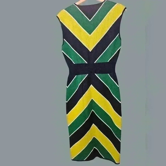 New York & Co Striped Green and Blue Chevron Dress Size Medium - Picture 5 of 6